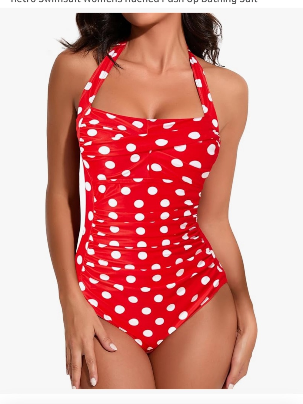 Women’s Red Polka Dot One-Piece Swimsuit - Retro Halter